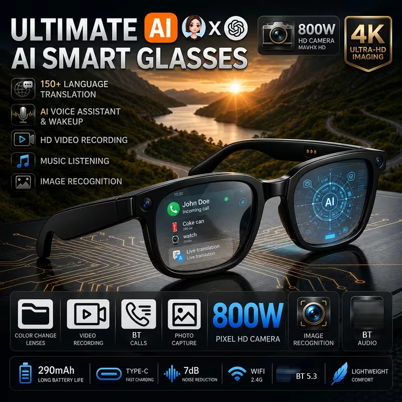 Gamegaga CY03 Intelligent Vision Smart Glasses With AI Translation 800W Camera Video Recording 10m BT Range AI Voice Command