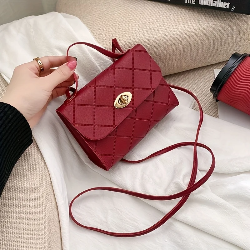 

Handheld women's bag embossed fashionable small square bag crossbody diamond grid shoulder bag