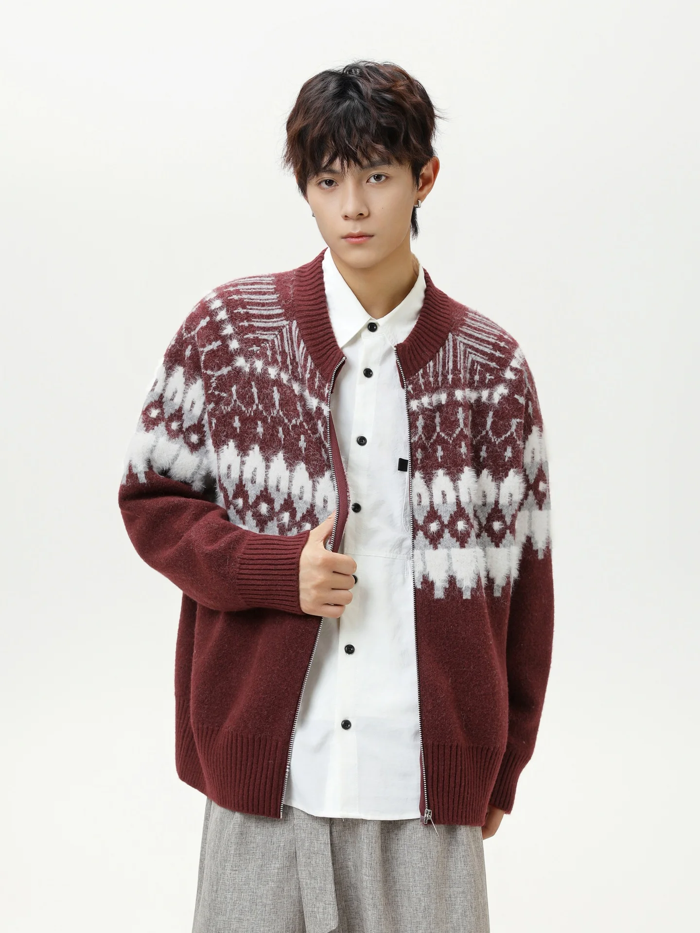 

Открытый кардиган на молнии в стиле ретро, осенний модный брендовый вязаный свитер для пар, молодежная повседневная одежда