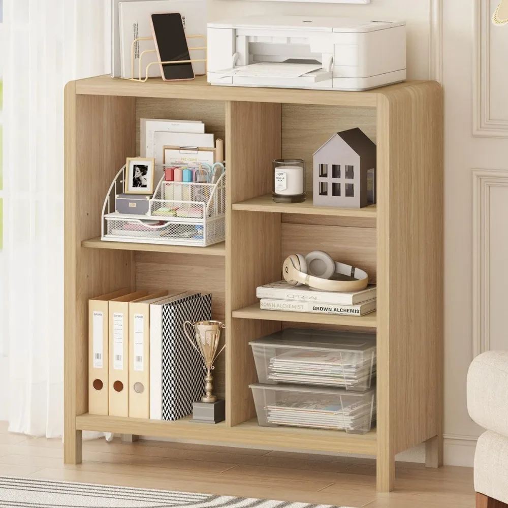 

5 Cube Bookshelf, Wooden Bookcase with 3 Adjustable Shelves, Modern Cube Storage Organizer