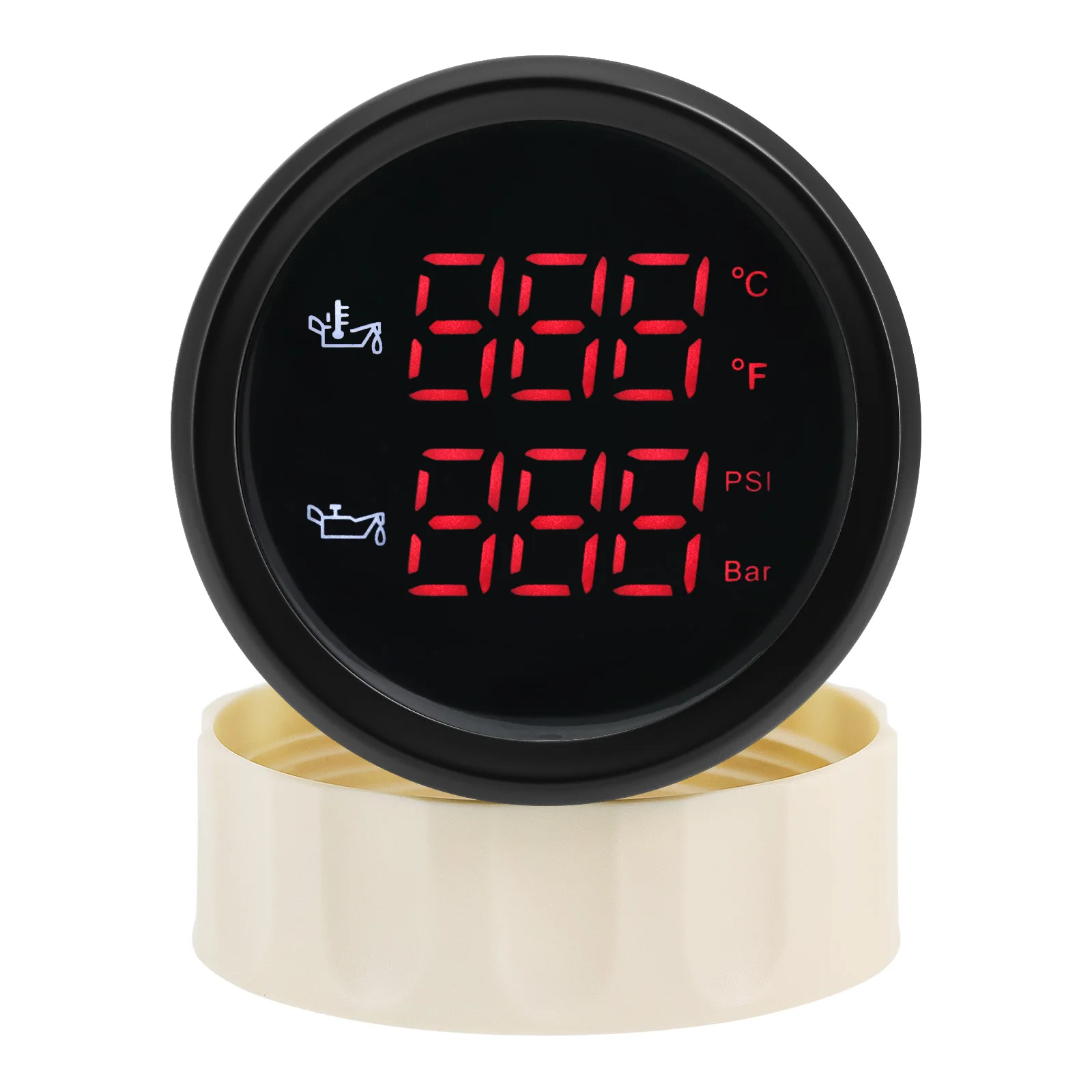 2 IN 1 Oil Pressure +Oil Temperature Gauge 52mm Gauge Red LED Digital Meter + Oil Press Oil Temp Sensor for Car Boat 12V 24V