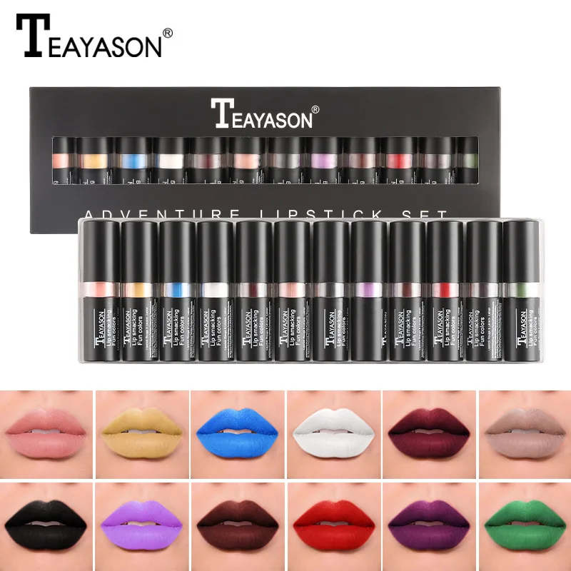 

12 Colors Festival Black Matte Lipstick Set Water Resistant Beauty Luxury Korean Vintage Makeup COS Vampire Creativity Cosmetic