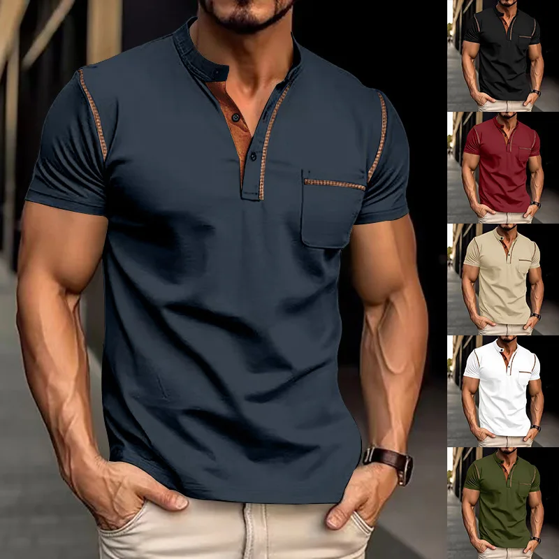 

Fashion Summer European and American men's stand-up collar casual polo shirt men's polo wear top