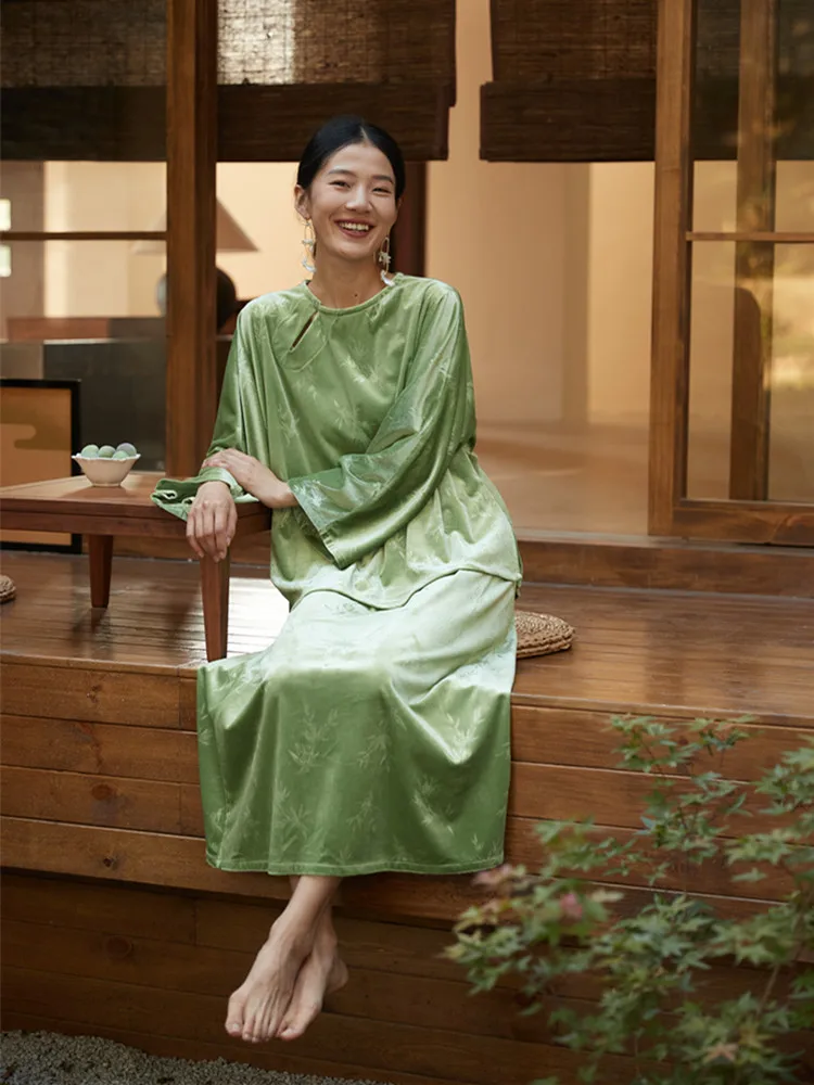 

TAORAN Women's Velvet irt round Ne Long Sve een Vintage Sle Loose Fit Chinese Cultural Tea Ceremony Top