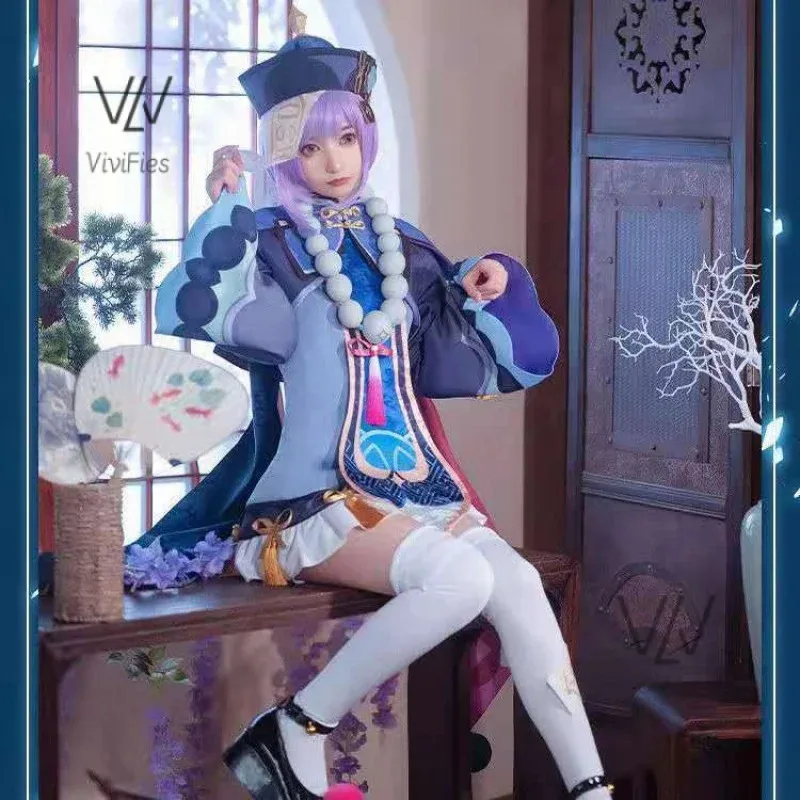 

Qiqi Cosplay Costume Impact Dress Hat Spells Socks Qi Qi Wig Zombie Girl Game cosplay Impact