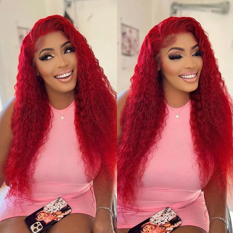 30 36 Inch Red Deep Wave 13x6 Lace Front Human Hair Wig 13x4 HD Lace Frontal Wigs 250 Density Brazilian Human Hair Wig For Women