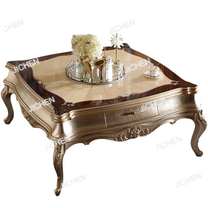 European countertop parquet TV cabinet cross-border export solid wood carving flower champagne gold storage square tea cabinet