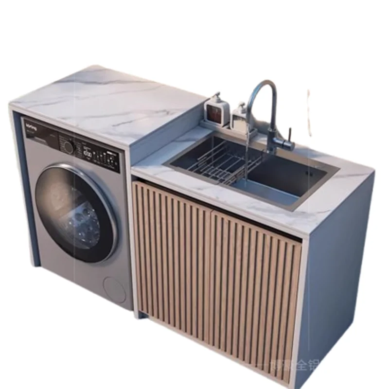 c13-Nordic Creative Aluminum Sintered Stone Balcony Courtyard Laundry Cabinet Modern Simple Washer Sink  Bathroom Furniture