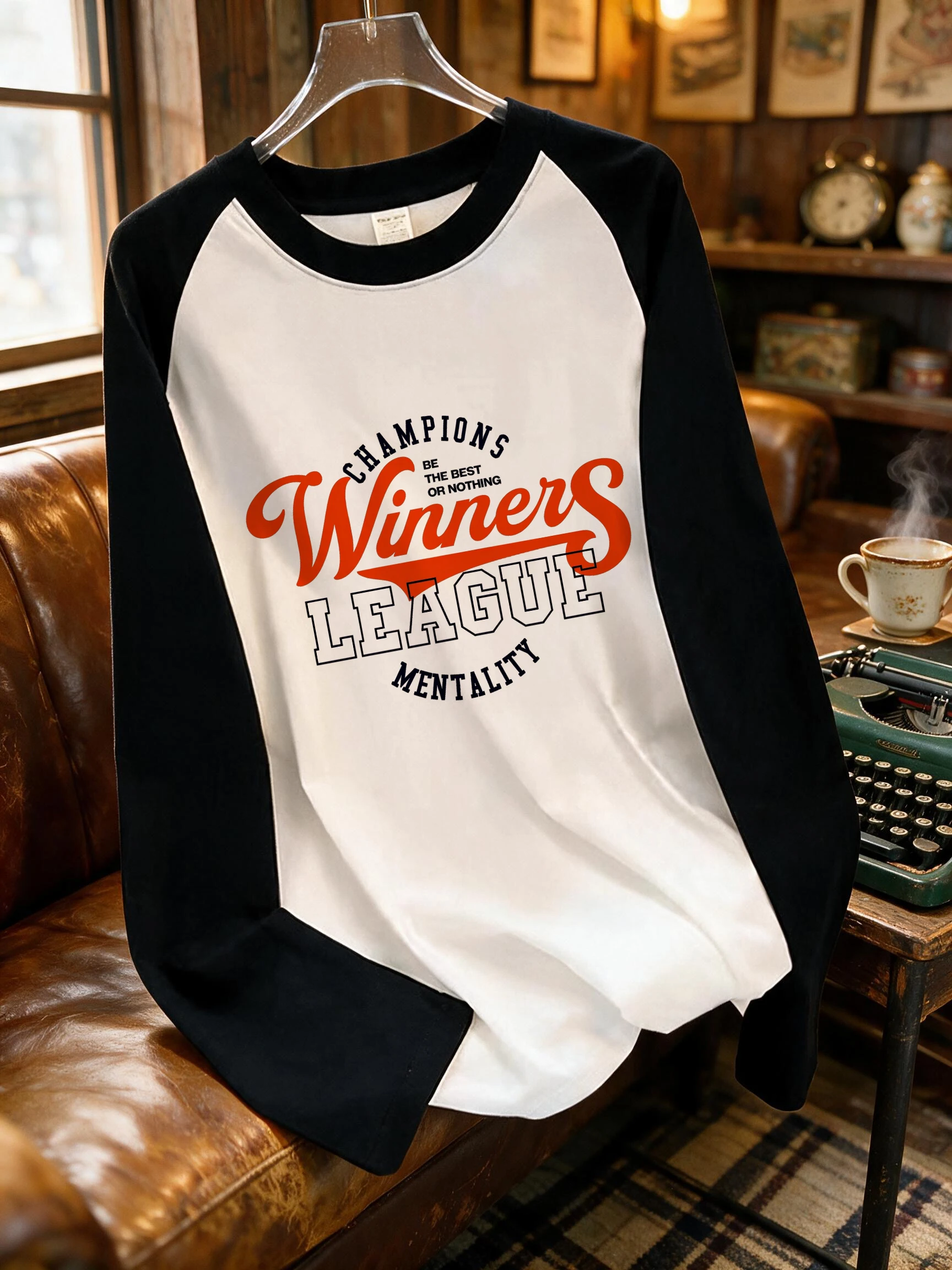 Women's Raglan Long Sleeve Crew Neck T-shirt Casual Tops American City Letters Print Trend Retro College Style T Shirt Clothes