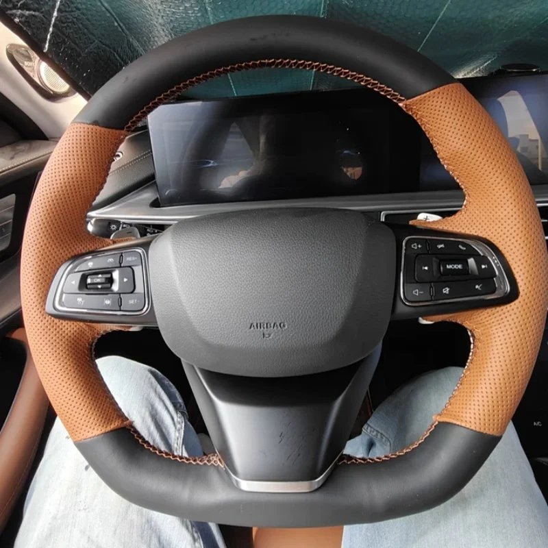 

Car Steering Wheel Cover Anti-slip Comfy Breathable Genuine Leather For Tiggo 8 Pro Max 2022 2023 2024 Steering-Wheel Cover Wrap