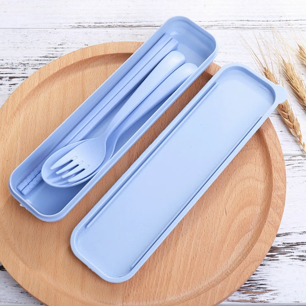 Gift Plastic Cutlery Set With Storage Box Simplicity Spoon Portable Wheat Straw Tableware