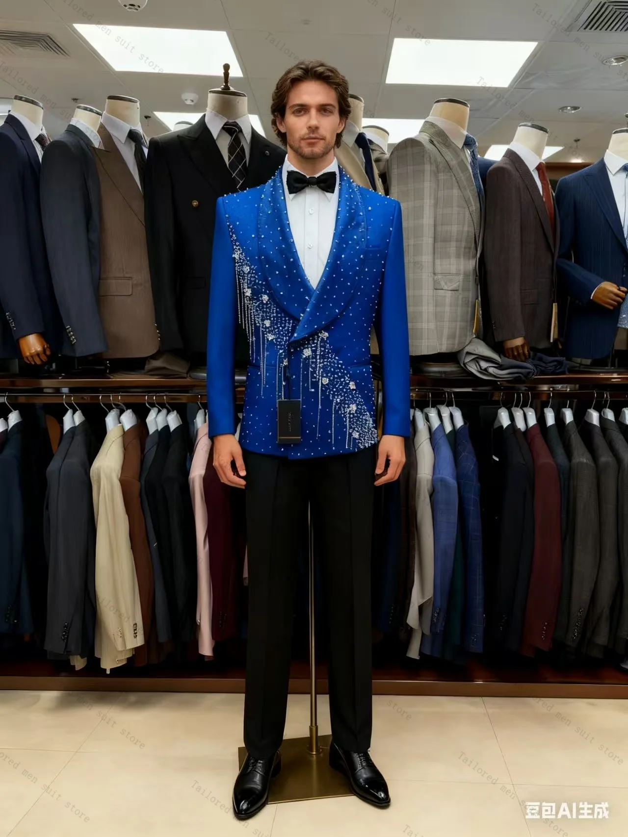 الذهبي بلورات الرجال الدعاوى مجموعة 2 قطعة السترة + السراويل بنطلون العريس الزفاف البدلات الرسمية مكتب القطن معطف مخصص #2