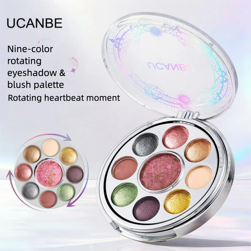 

Ucanbe Nine-Color Rotating And Cheek Eyeshadow Palette Feast Shimmer Baked Powder Pearlescent Blush Golden Brown Smoky Eye