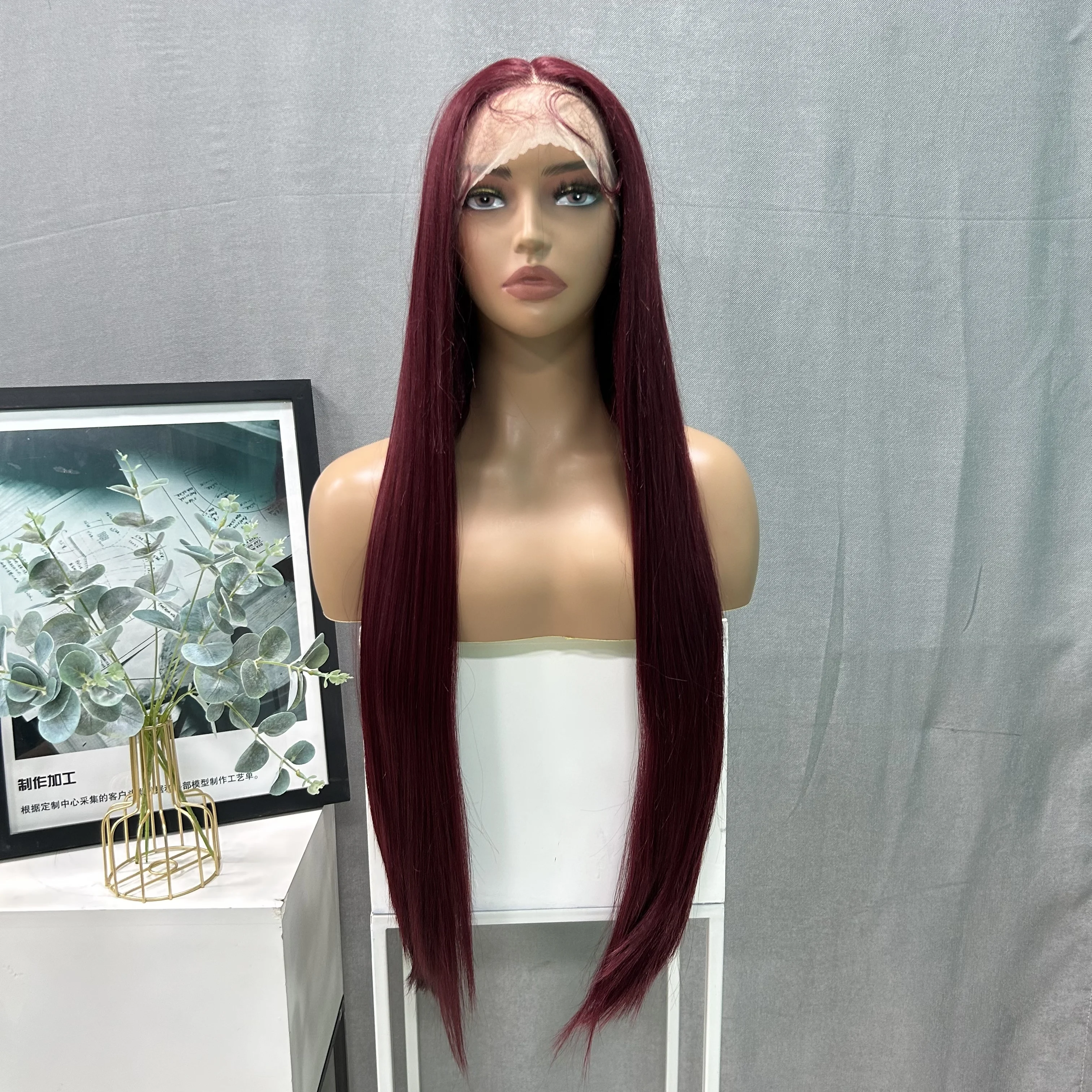 

X-TRESS Middle Part Lace Frontal Wigs Long Straight Red Natural Synthetic Lightweight Wig for Black Women Daily Party Cosplay