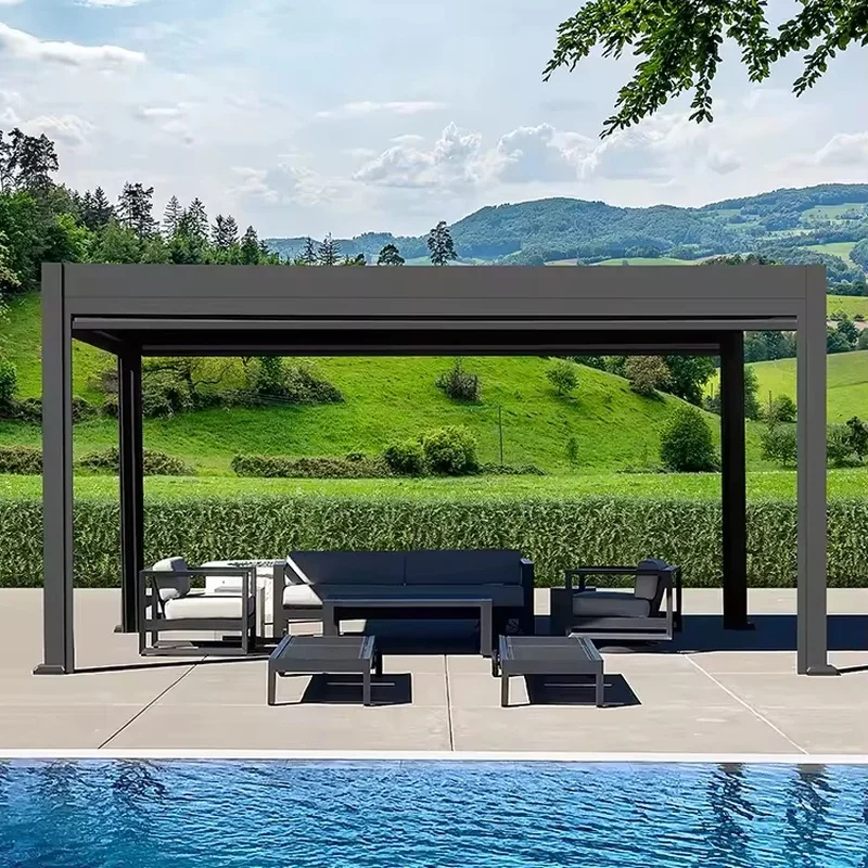 OEM Modern Rectangular Aluminum Louvered Bioclimatique Pergola with Rainproof Durable Design Backyard Outdoor Use