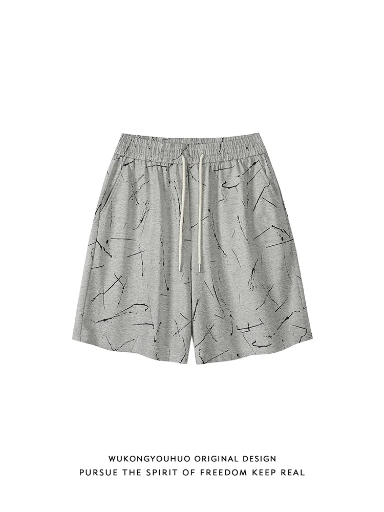 

Summer Casual Wide Leg Men's orts Elastic Loose Fit Street Sle Versatile Sport Five-Quarter Pants Youth Wear Resistant