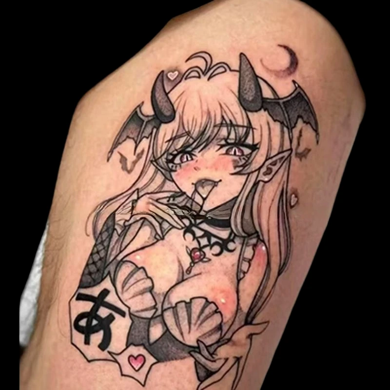 

Cartoon Sexy Demon Girl Temporary Tattoos Durable Lifelike Realistic Body Art Waterproof Fake Tattoo Sticker for Women Men