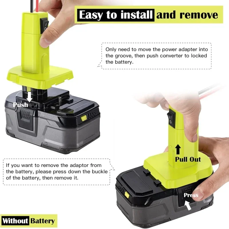 Adaptador de rodas elétricas para bateria ryobi 18v, adaptador de conector de alimentação diy com interruptor e fusível para bateria p102 p103 p104 p107