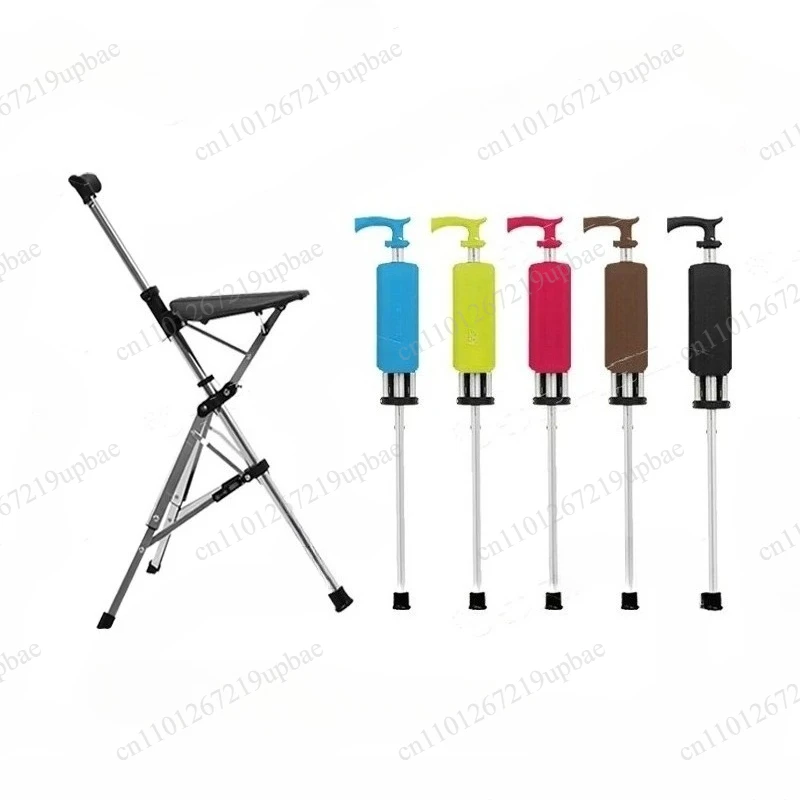 Folding Cane with Stool Lightweight Non-Slip Elderly Walking Aid Cane Chair