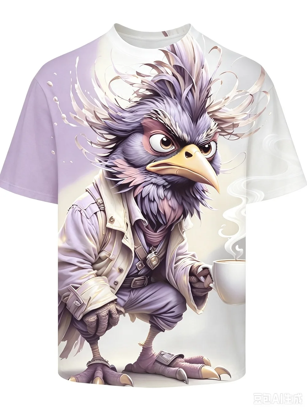 The Rooster Is Holding A Cup of Coffee 3D Printed Men T-shirt Casual Comfortable Breathable and Quick-dry Outdoor Activities Top view 5