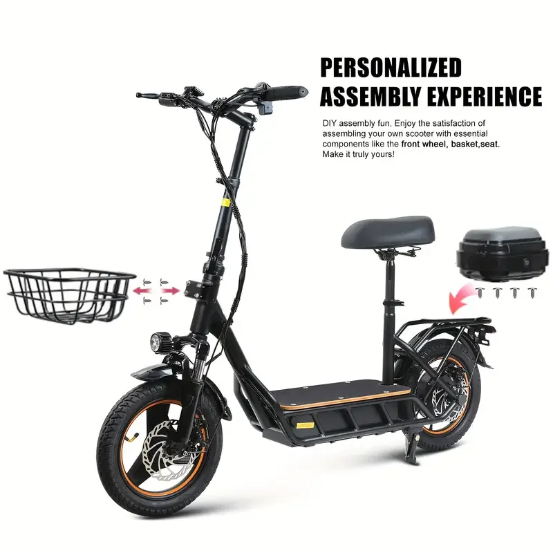 US UK Warehouse 750W Electric Grocery Scooter 14 Inch Tires 150kg Loading 35°Climb Angle Dual Brake System Headlight Tail Light