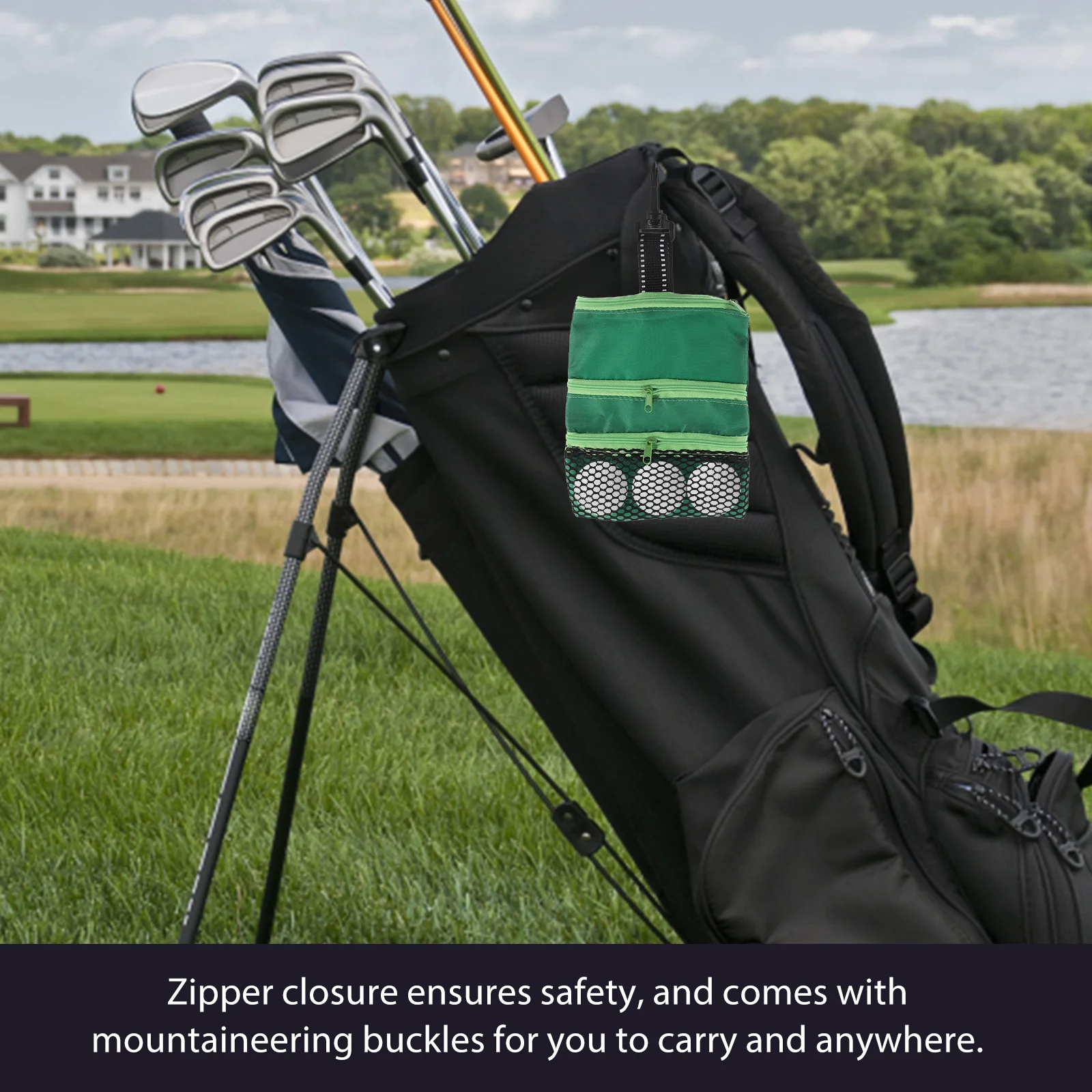 

2Pcs Golf Tee Bag Pouch Durable Reusable Zipper Closure Mountaineering Buckles Best Gift for Dedicated Golfer Green