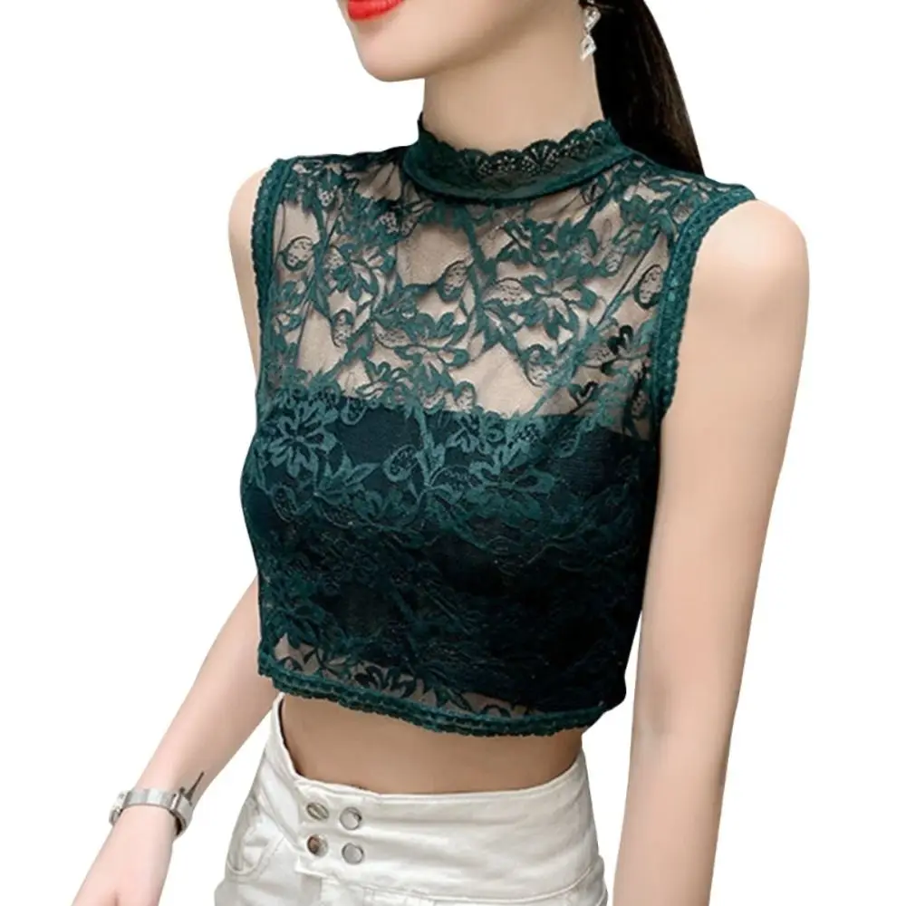 New Mesh Yarn Hollow Lace Half Blouse Short Fashion Lace Turtleneck Women Underwear Elegant Collar False Collar