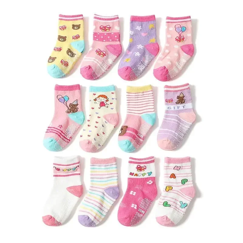 12pairs/Lot Kids Cotton Sock Baby Floor Socks Boy Gril Child Short Socks Non-Slip For 1-5 Years