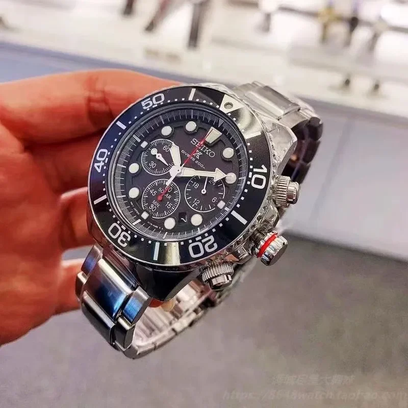 ساعة Seiko الجديدة من سلسلة PROSPEX المقاومة للماء بحلقة فحم الكوك بثلاث عيون كوارتز للرجال كاجوال للتنقل