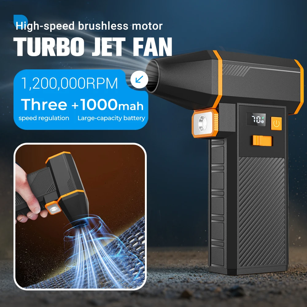 

1200000RPM Electric Air Blower Powerful Turbo Jet Fan Multi-Purpose Rechargeable Blower Brushless Motor Car/PC/Home/Outdoor Tool