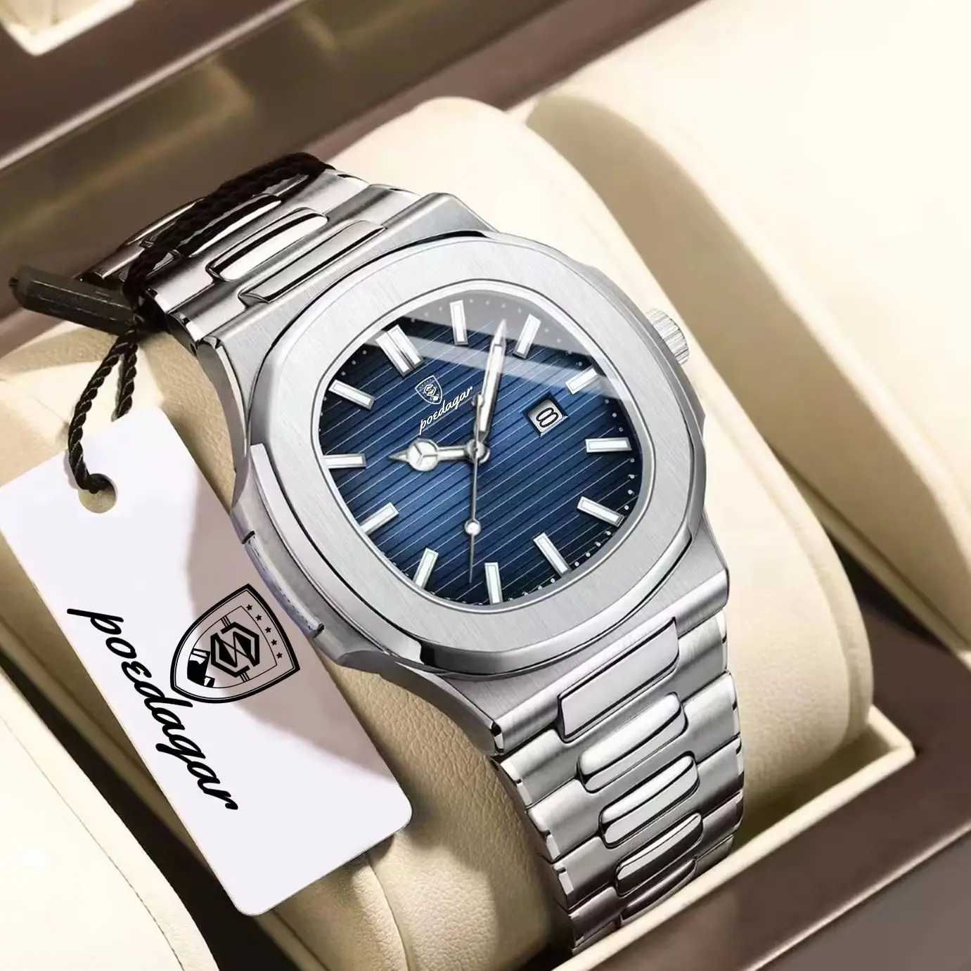 POEDAGAR Top Luxury Men’s Watch Luminous Waterproof Stainless Steel Fashion Man Clock Date Business Sport Quartz Watches For Men