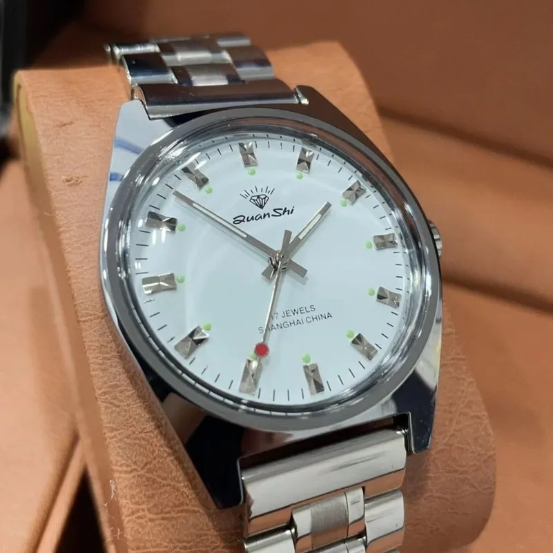 Shanghai Diamond Brand Men's Manual Winding Mechanical Watch with A Date Calendar, Luminous Large Three-hand Watch, Senior Watch