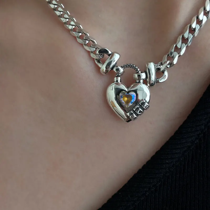 Sweet Zirconia Heart Sweater Necklace New Fashion Thick Chain Retro Jewelry For Women Lady Girl Gift Party бижутерия image 3