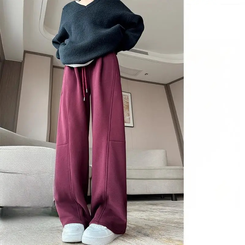 Pantaloni a gamba larga Performance Donna Autunno più spesso a quadri Pieghe a costine urbane Fasce comode Pesante floccaggio tenero twill retrò
