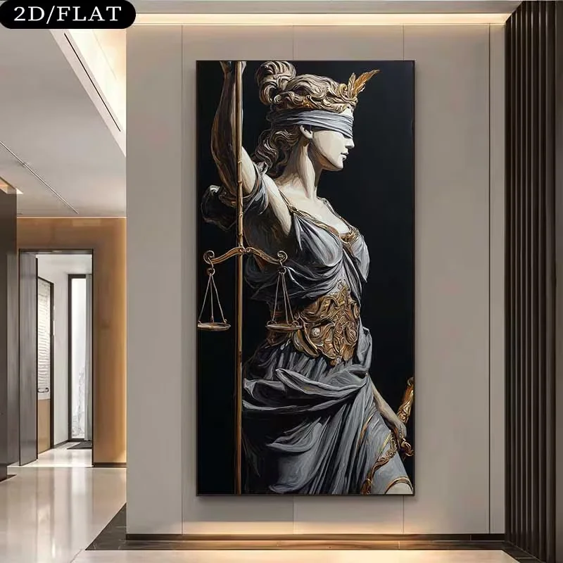 2D Flat, 1pc Large Lady Justice Wall Art - Frameless Modern Canvas 31.49x62.99in (80x160cm) Iconic Scales & Sword Fair Lady Stat