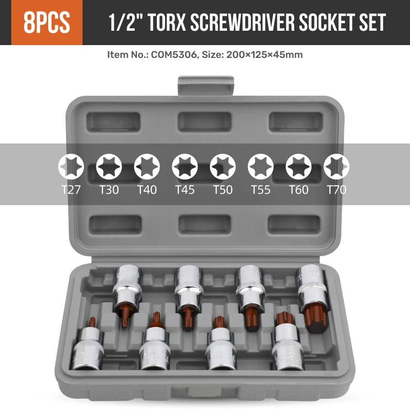 1/2 Pola Set Soket Obeng S2 Hex Torx Drive Bit Set Kit Soket T27-T70 Drive Alat Perbaikan Tahan Tamper dengan Casing Merah