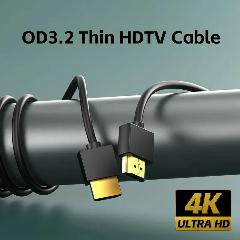 Ultra cienki kabel HDTV OD 3.2mm 4K @ 60hz lekki przenośny 1FT krótkie cienkie elastyczny cienki HDMI 2.0 zwinięty