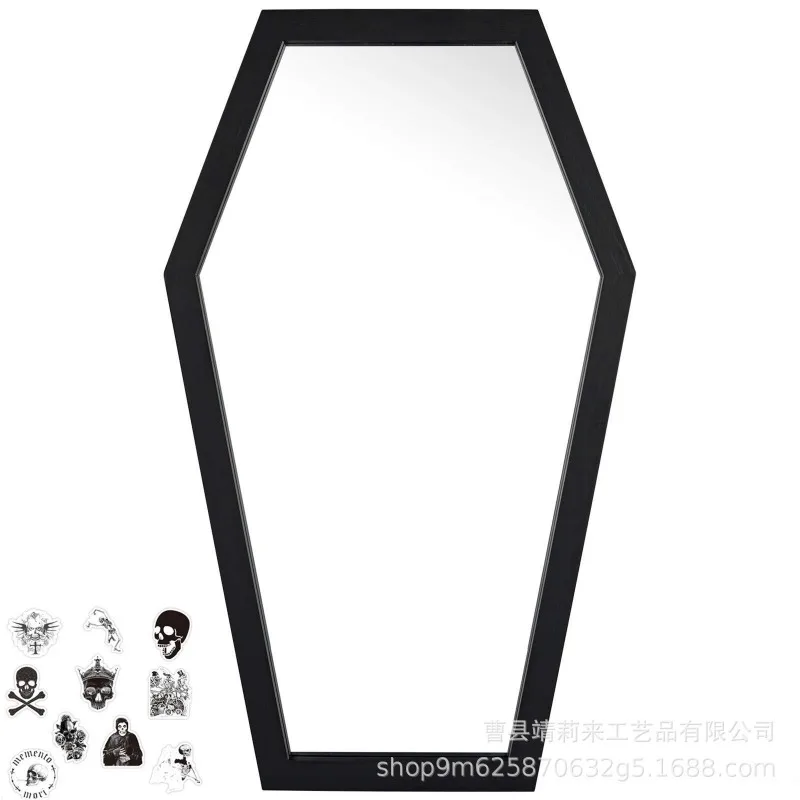 Gothic Wooden Wall Mirror Household Wooden Coffin Mirror Living Room Decorative  Halloween Wooden Wall
