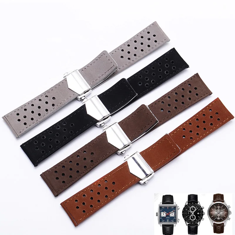For TAG heuer F1 Monaco CALIBRE men's watchband genuine leather 20mm 22mm 24mm cow leather with folding buckle Black brown BANDS