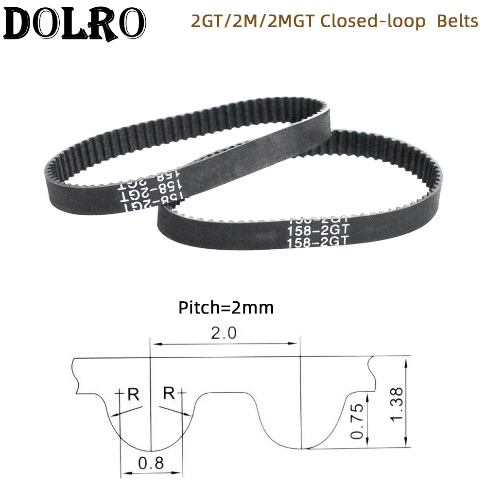 2MGT 2M 2GT Synchronous Timing belt Pitch length 162/164/166/168/170/172/174/176/178/180/182mm width 6mm Rubber Closed Belts