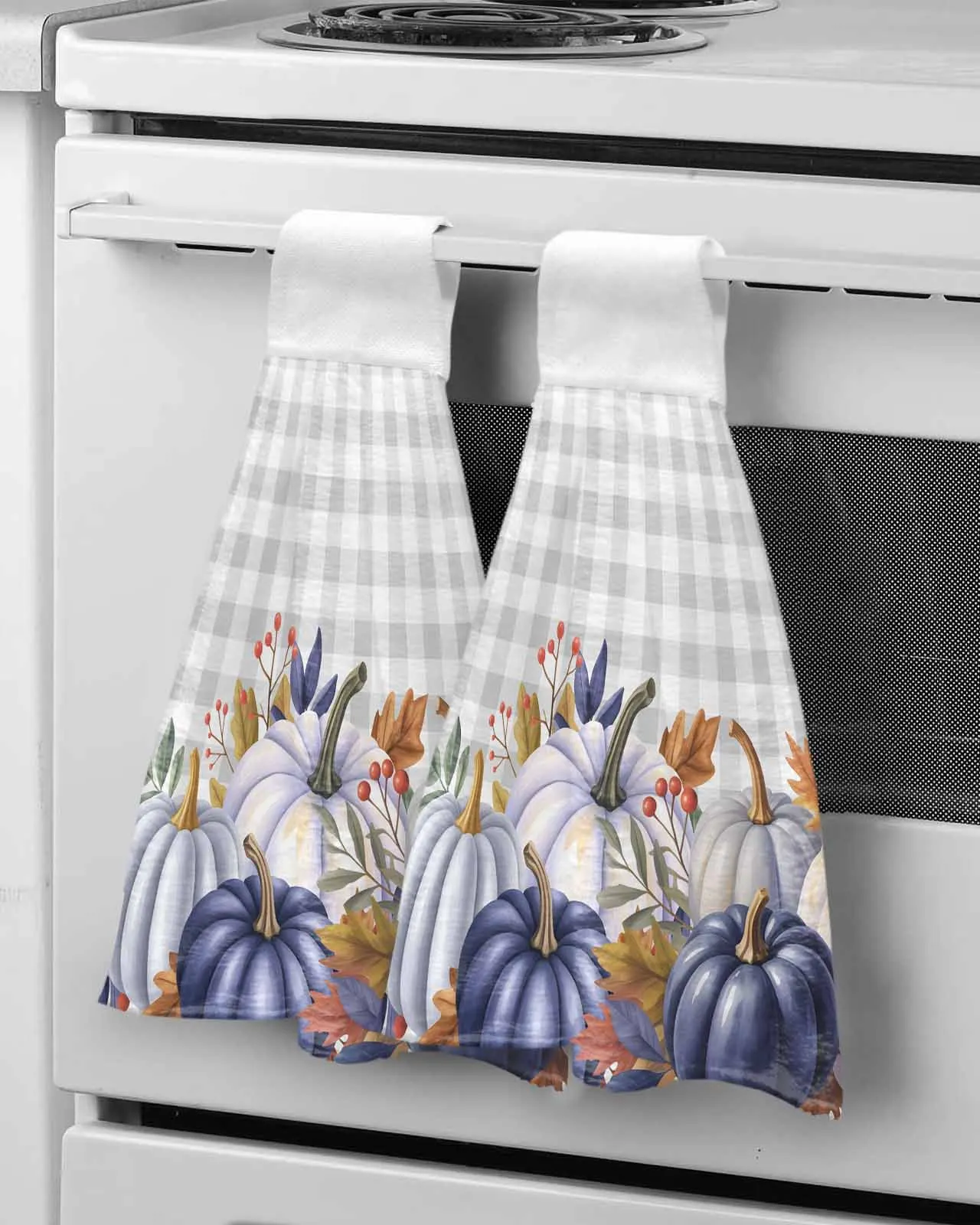

Letter Hollo Pumpkin Plaid Fall Wipe Hand Towel Absorbent Hanging Towels Home Kitchen Wipe Dishcloths