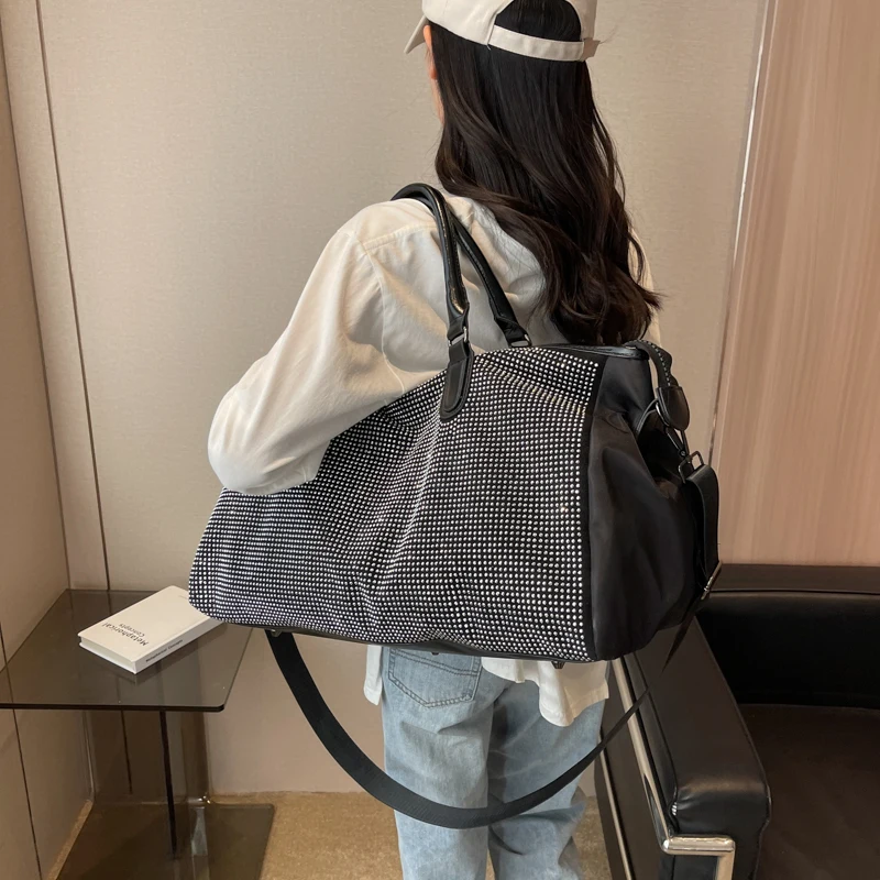Tiptoegirls-Bolso de viaje con diamantes de imitación para mujer, bolsa de gran capacidad, Unisex, al aire libre para viaje, de nailon, plegable