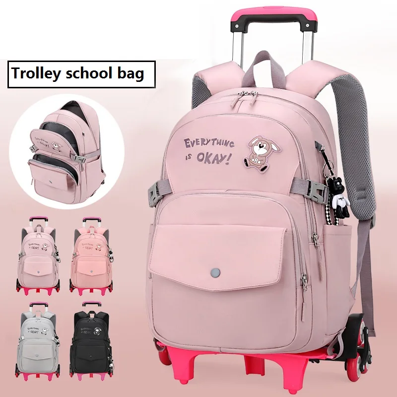 

New Children School Backpack with Wheels Elementary Schoolbag Detachable Trolley School Bags for Girls Kids sac Mochila Femenina