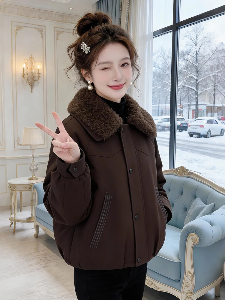 

Trendy ort Thiened Winter Jaet Women's Cotton down Coat Warm Outerwear Sli Commute Korean Sle Loose Fit Polyester...