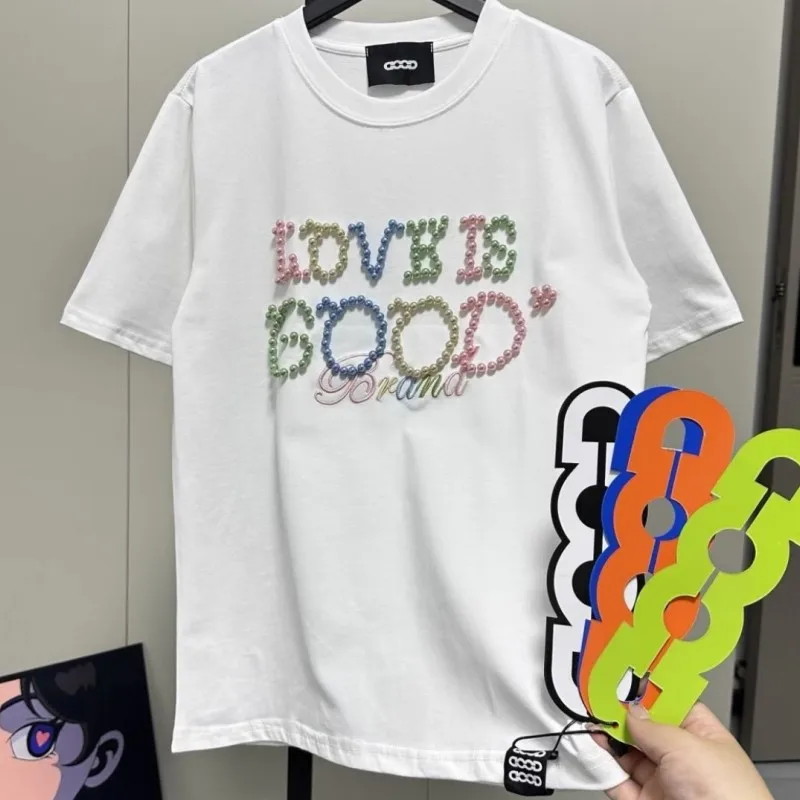 Lightweight Breathable Cotton GOODBRAND T-shirt Colorful Pearl Short Sleeve Street Casual Round Neck Tops Men Women Outfit