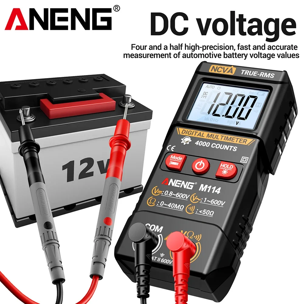 ANENG M114 Digital Multimeter Free Gift BT173 Digital Battery Tester Kit 4000 Counts True RMS Auto Range AC DC Voltage Tester