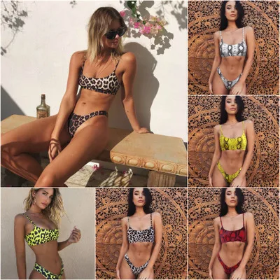 

Vacation Low Waist Two Piece Sexy Bikini Set Leopard Print Swimsuit Split Swimwear