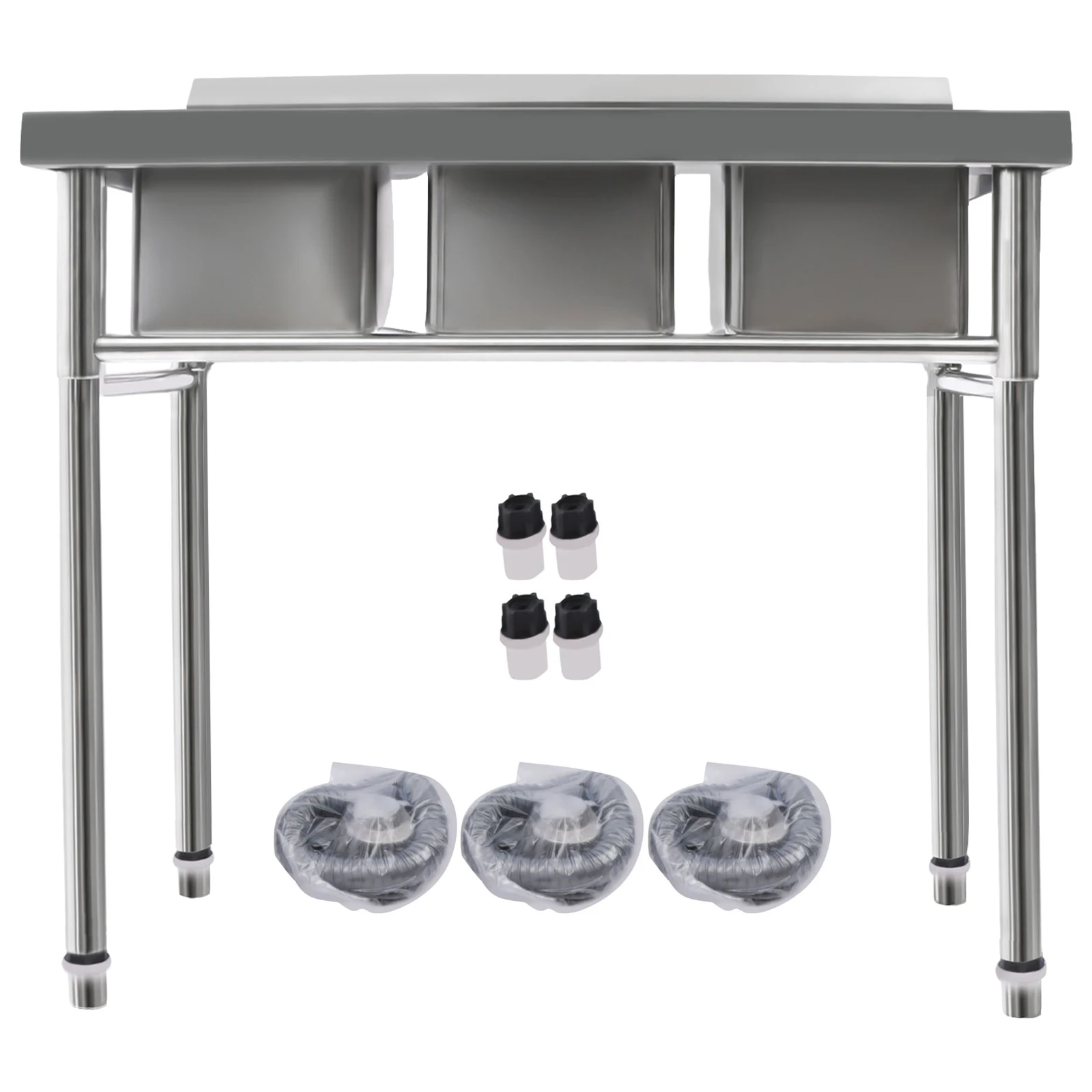 

Free Standing Triple Bowl Kitchen Sink with Cold&Hot Water Faucet, 3Compartment Utility Sink,Commercial Stainless Steel Bowl