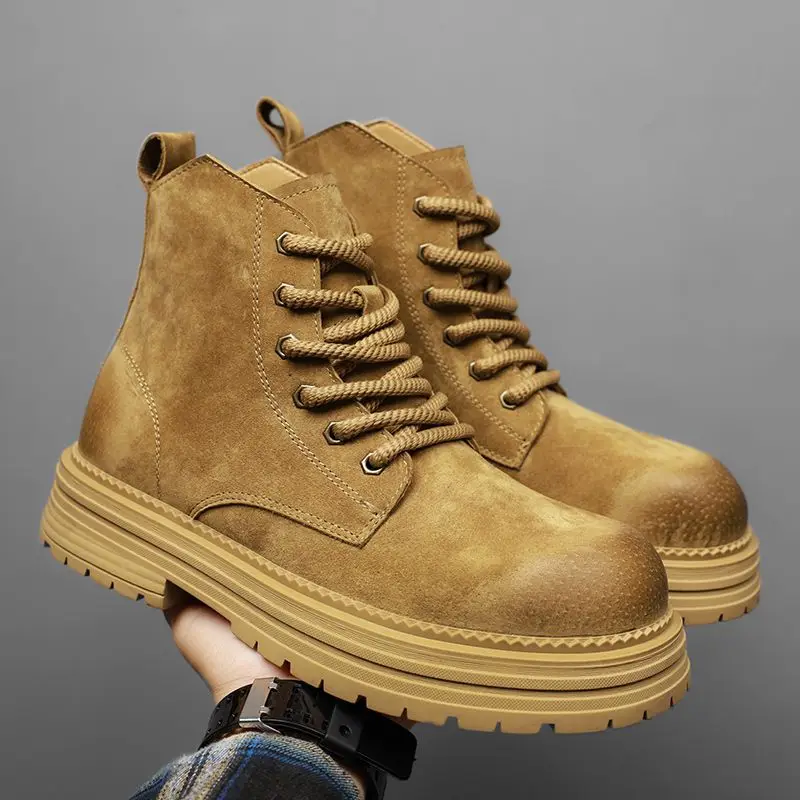 High Quality Men Ankle Boots Fashion Leather Boots Outdoor Casual Shoes Non-slip High Top Male Work Shoes Classic Handmade Boots