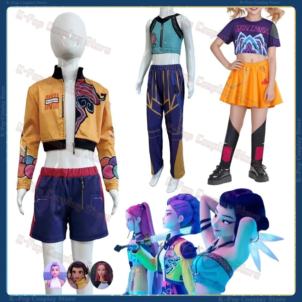 

2025 Cartoon Demon Hunter KPop Rumi Zoey Mira Cosplay Fantasy Girls Stage Clothing Costume Disguise Kids 6 to 14 Years Outfits